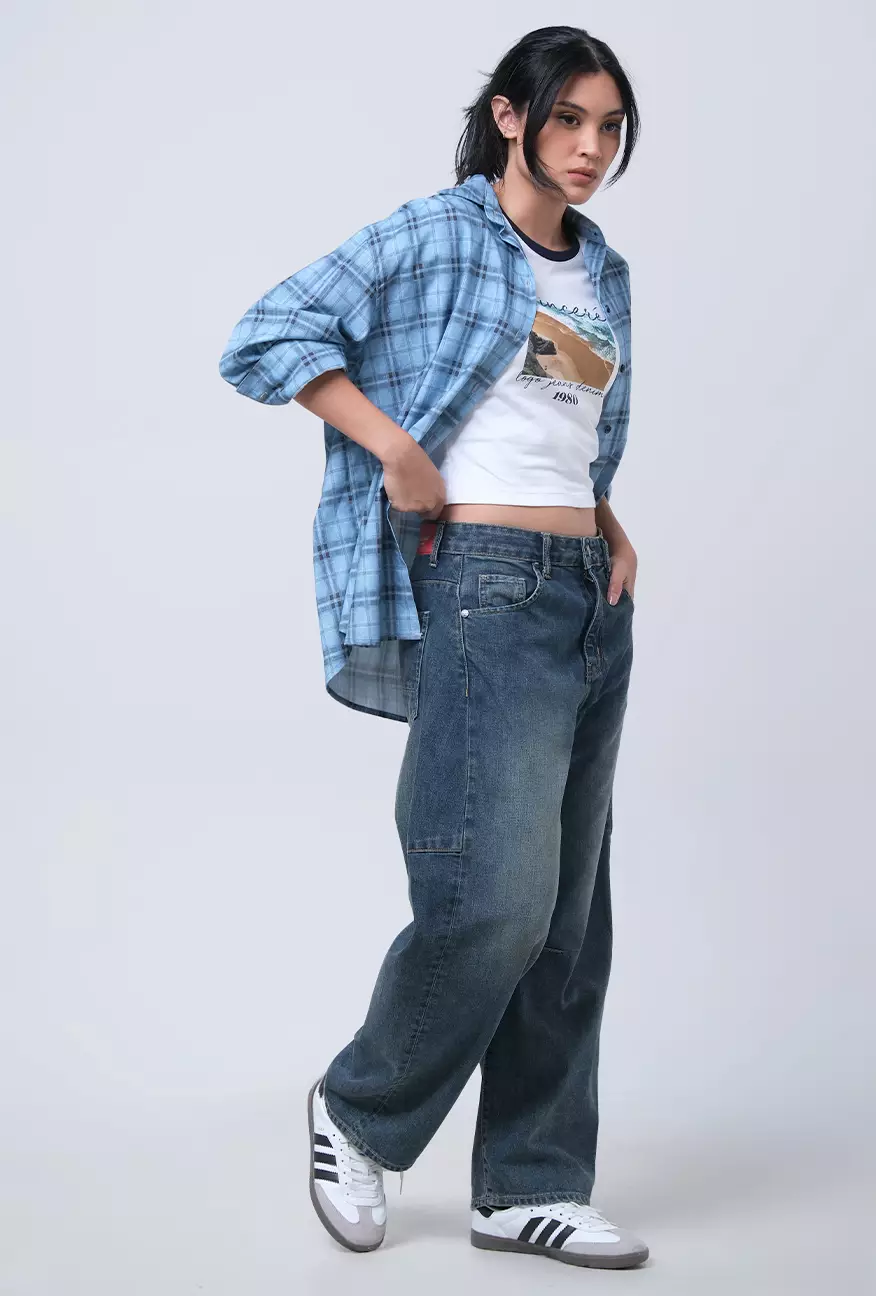 Kemeja Wanita Alanza Blue Black