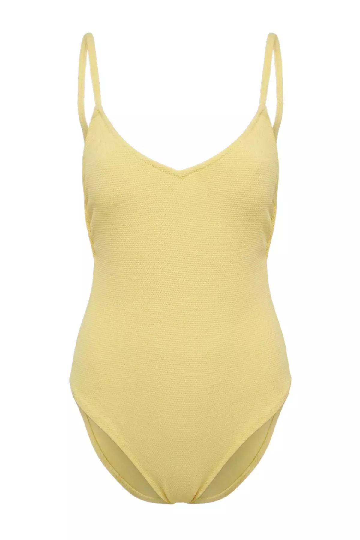 Yellow Textured Backless V-Neck Covered Regular Basic Swimsuit Tbess22Ma8