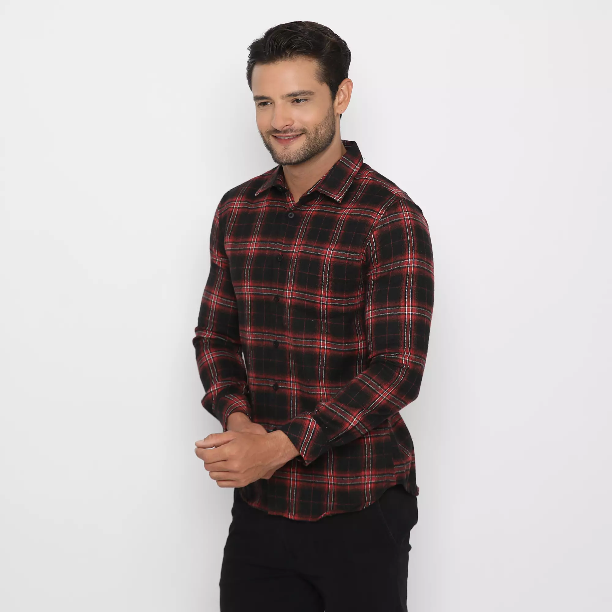 Platini Kemeja Pria Flanel Panjang Maroon 76302