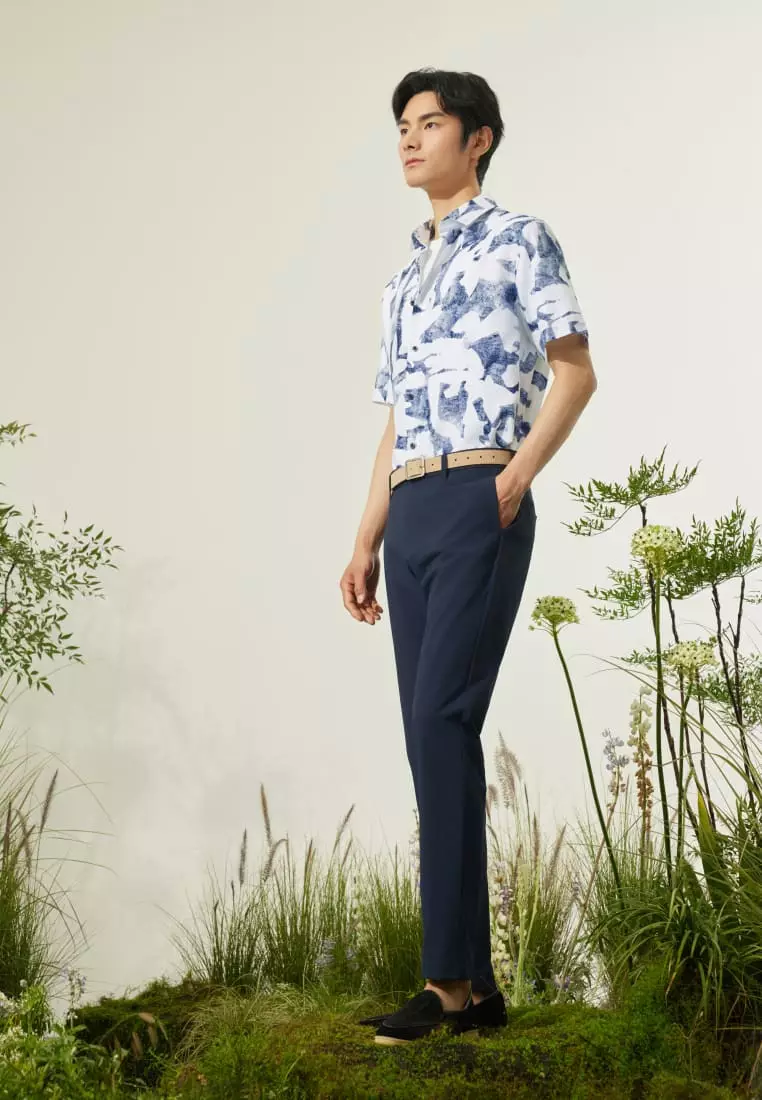 G2000 Cotton Oxford Ink Scatter Digital Print Comfort Fit Short Sleeve Casual Shirt