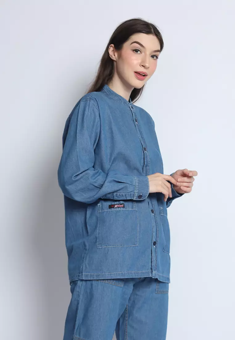 Kemeja Denim Wanita Skena L/S Krah Mandarin Saku Besar 282403