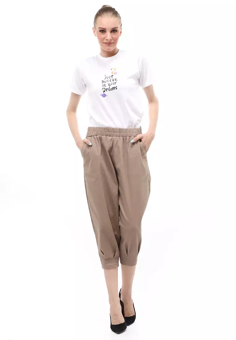 Lark Celana Panjang Bawahan Wanita Motif Solid Regular Fit - Brown