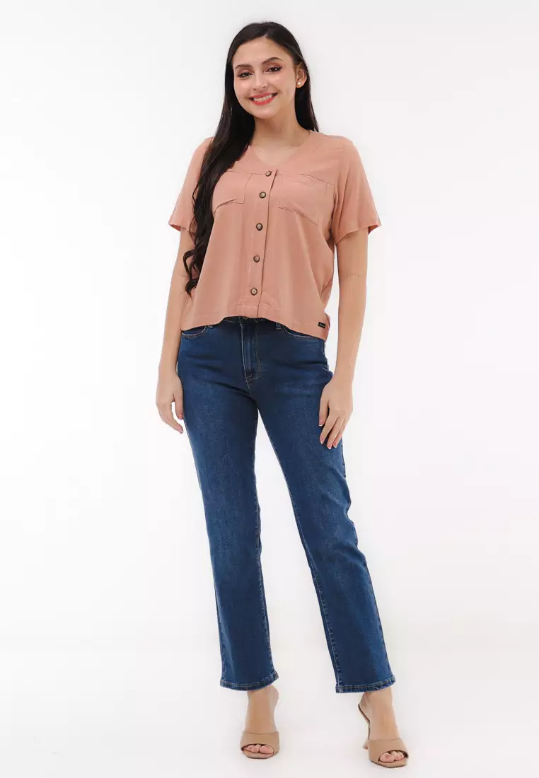 Soft Linen Woven Short Sleeves Blouse