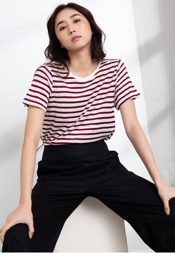 Origin by Zalora multi Linen Stripe Crew Neck T-shirt 9898BAA2431AD3GS_1