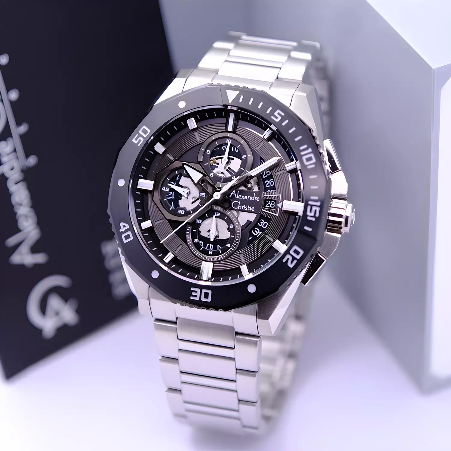 Alexandre Christie Chronograph - Jam Tangan Analog Pria - Two Tone Black - All Stainless Steel - 6679 MCBTBBA