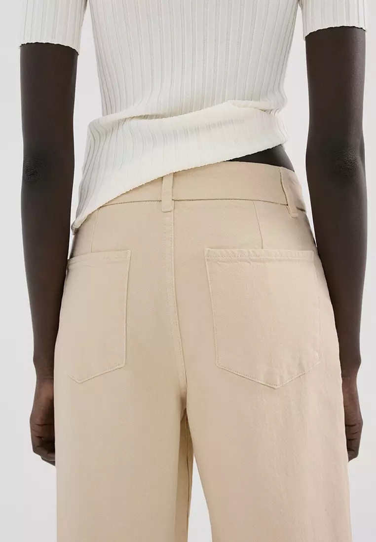 High-Waisted Wide Leg Jeans With Stitching