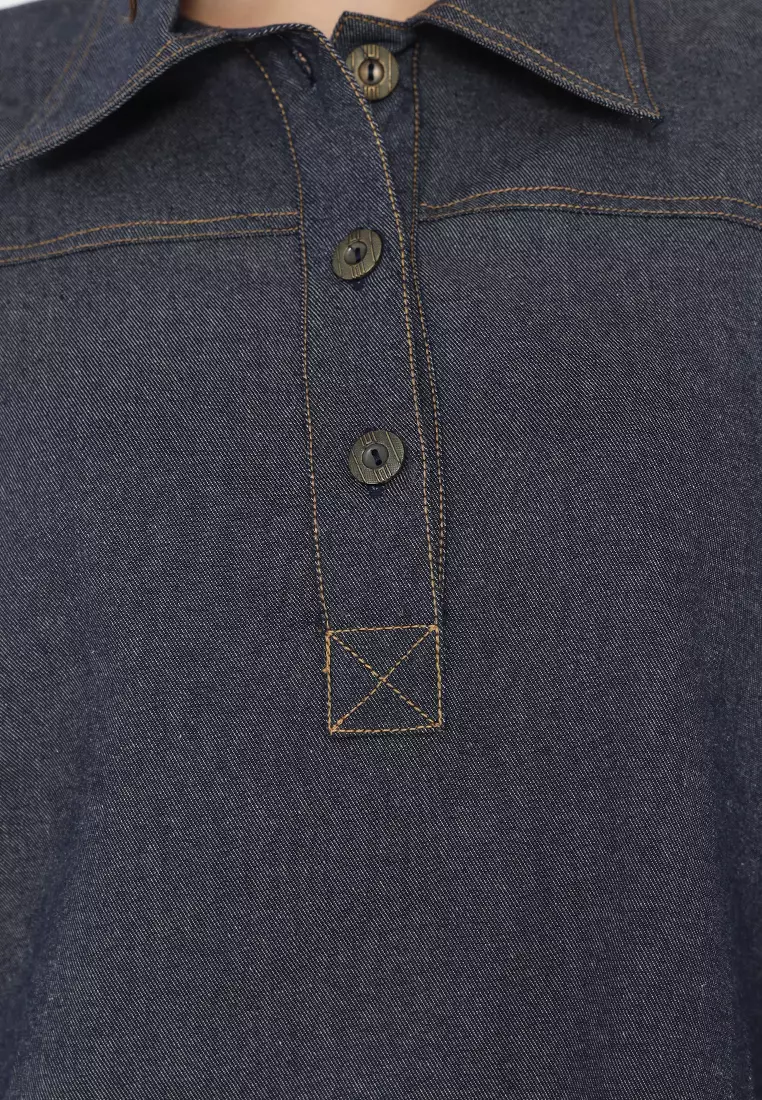 Denim Blouse In Navy Blue By Brilliant Girl Warna NAVY