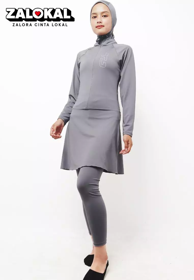 Td Active LSA23 Set Baju Renang Set Hijab Muslim Hijab Atasan Legging Abu
