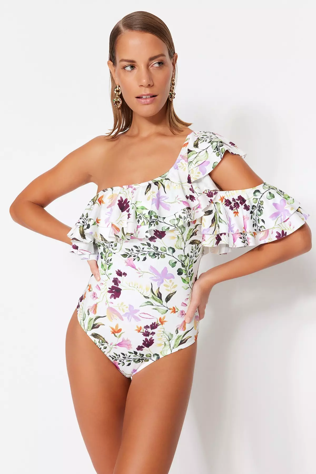 Buy Trendyol One Shoulder Ruffle Swimsuit in Multicolor 2024