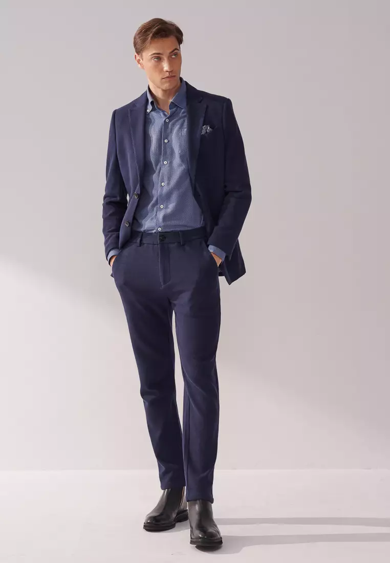 Navy Texture Slim Stretch Jersey Blazer