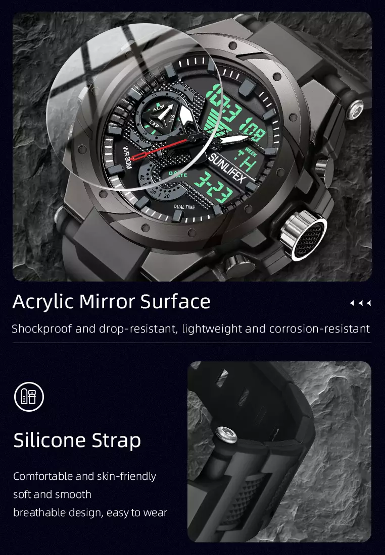 Jam Tangan Pria D009 Digital Analog Tali Rubber Chronograph Olahraga Jam Tangan Cowok allblack