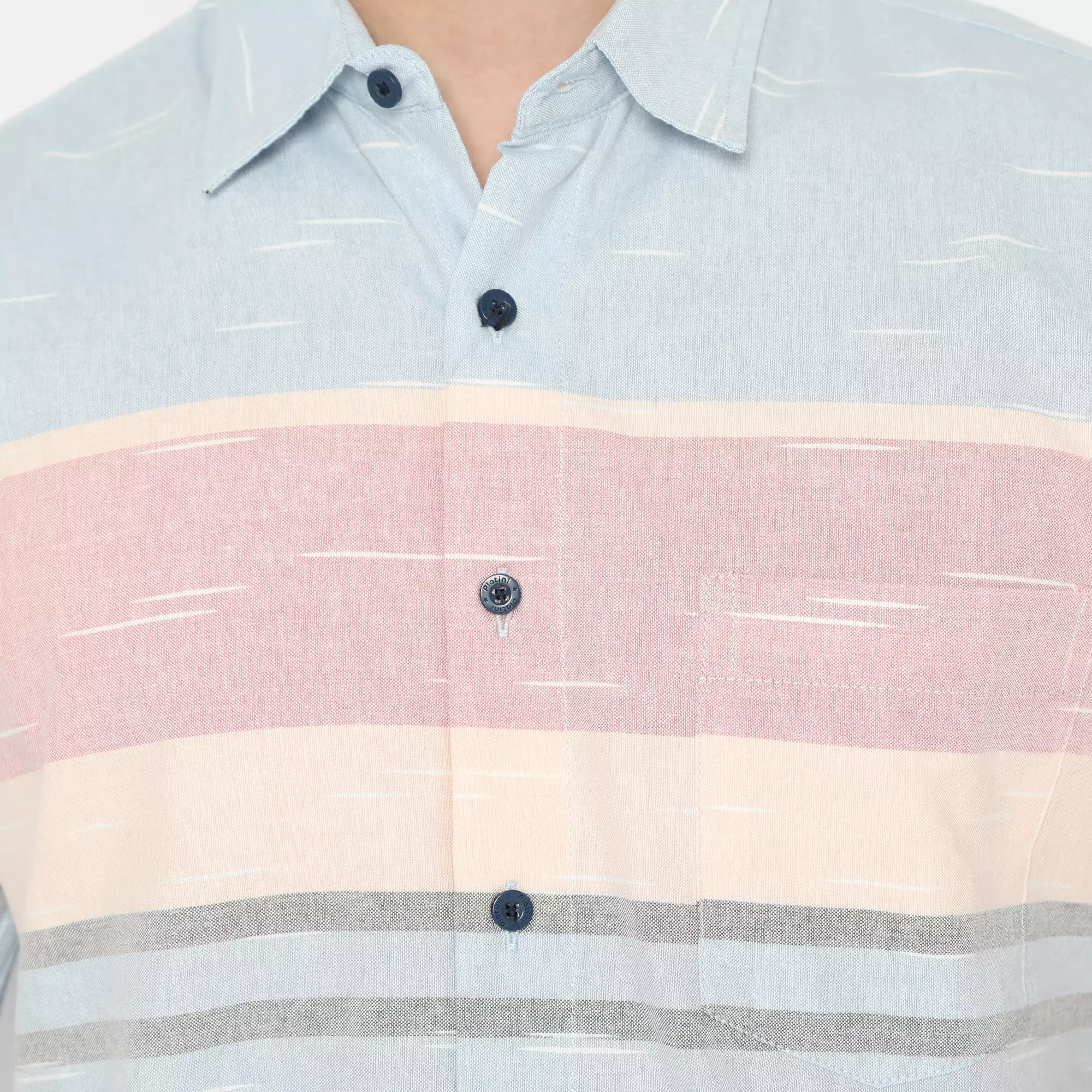 Platini Kemeja Motif Salur Pria Lengan Pendek Katun Oxford Biru 73273