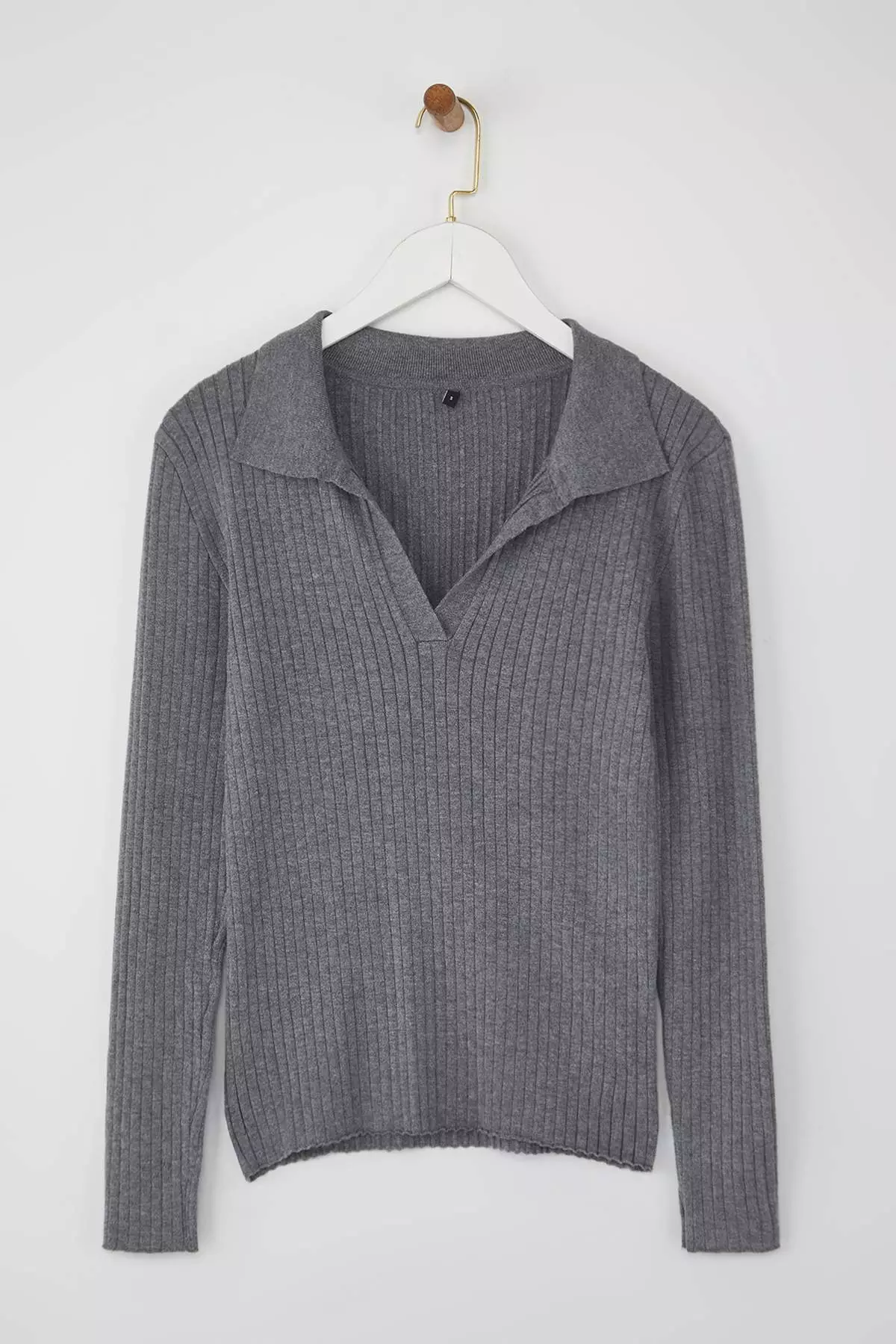 Wardrobe Essentials Anthracite Premium Yarn Polo Neck Ribbed Knit Sweater | Twoaw26Kz00077