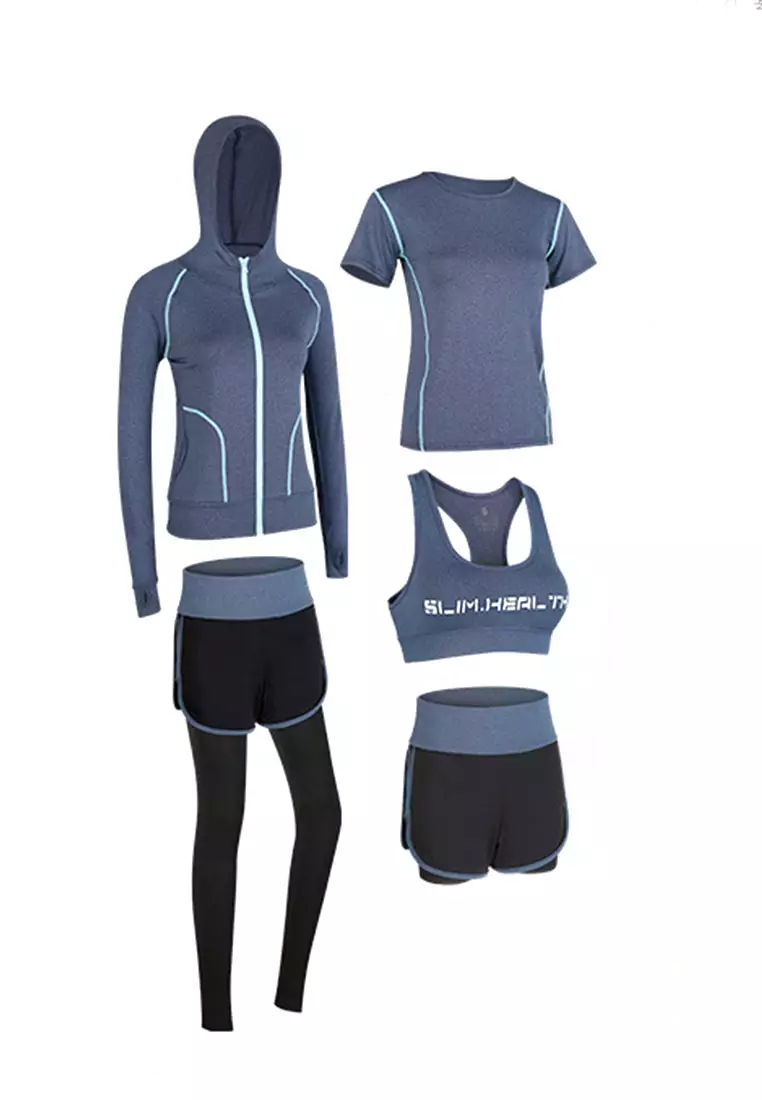 Sports Bra, Top, Tights, Shorts and Jacket Set A081027BL