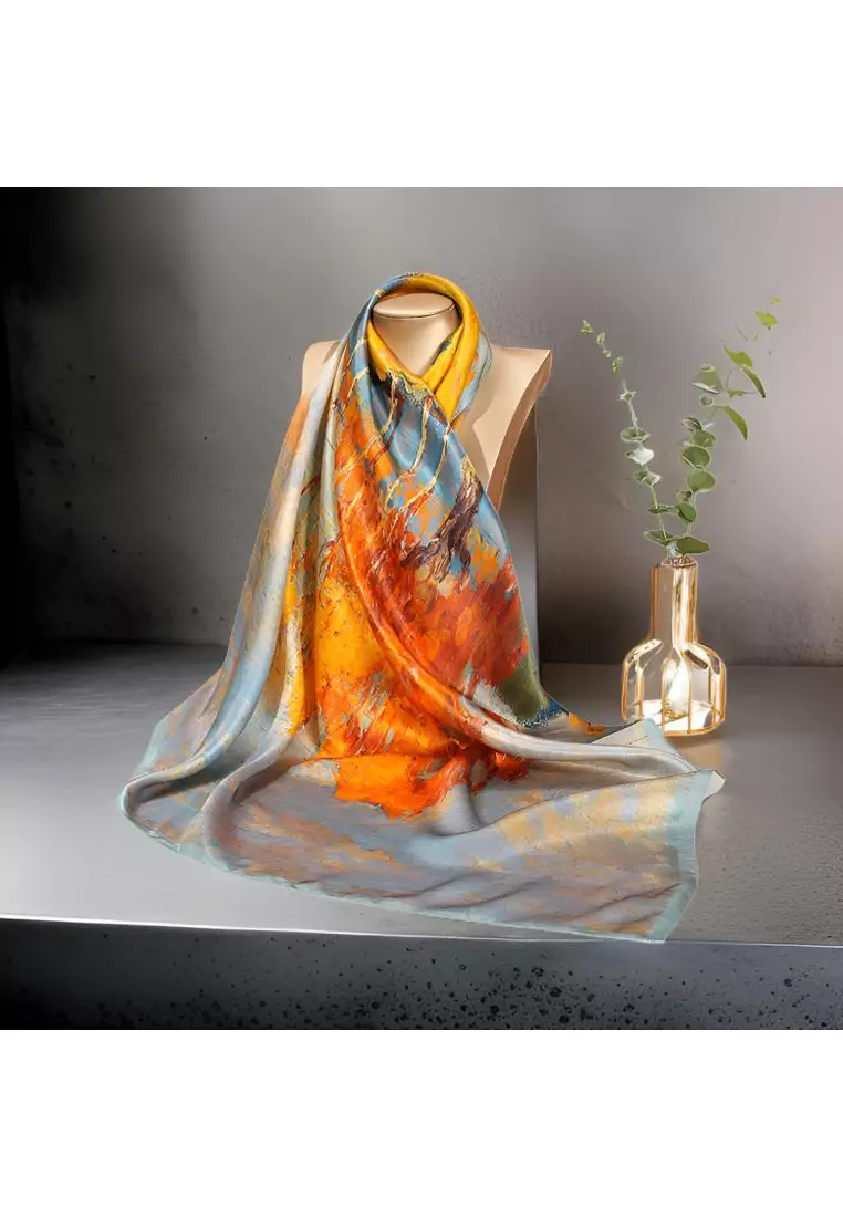 Luxury Silk Ladies' Large Scarf, Sun-Proof Crepe Satin, Premium Souvenir.