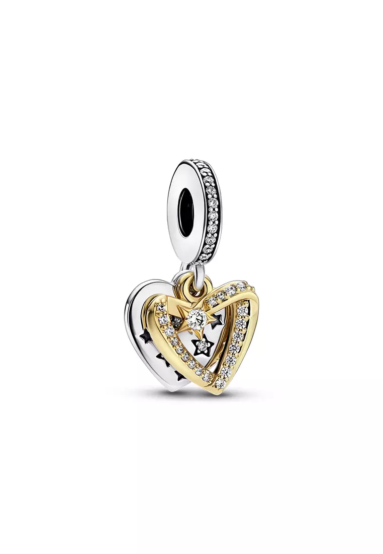 Pandora 14K Gold Plated Shooting Star Hearts Double Dangle Charm