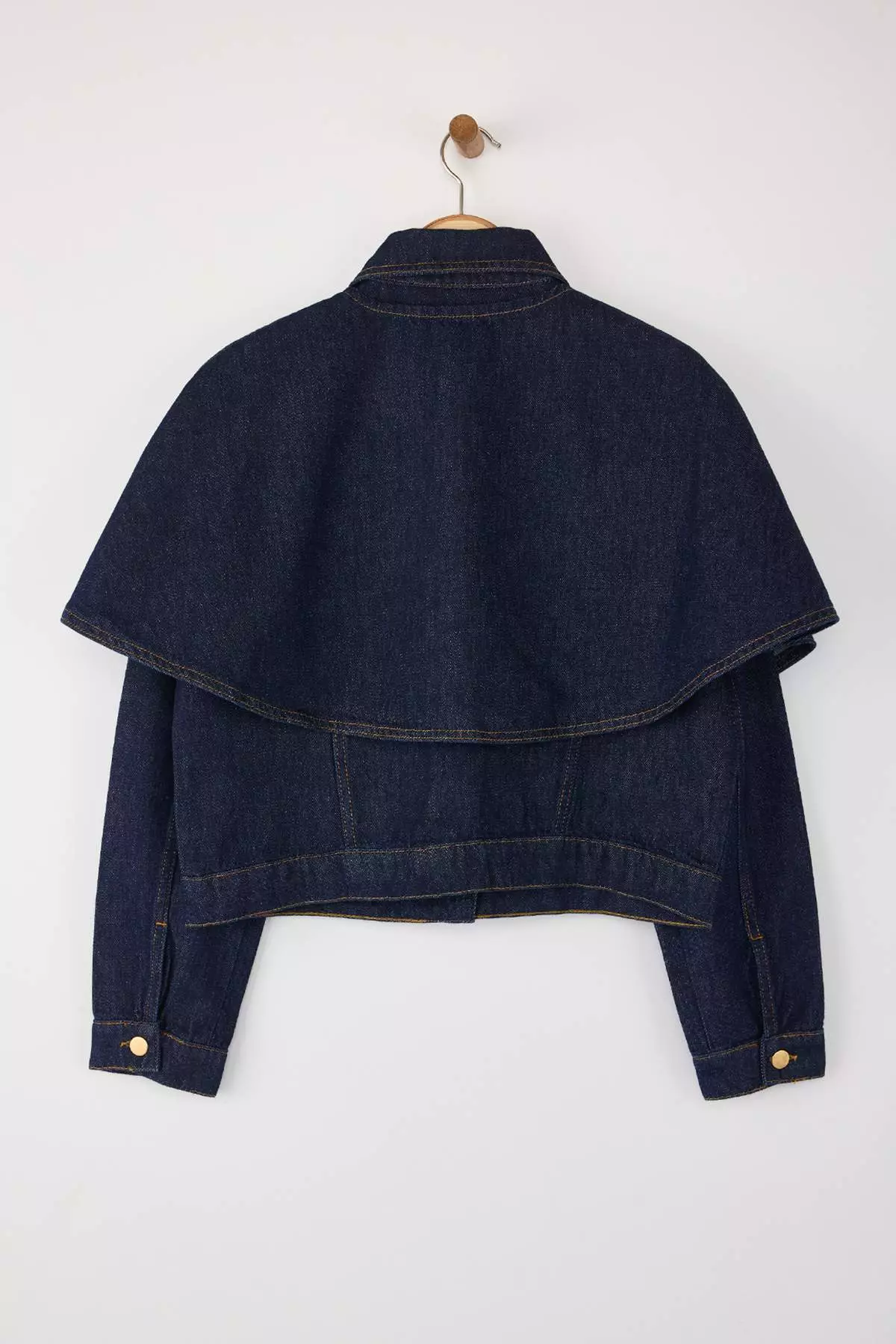 Dark Blue Denim Poncho Jacket With Detachable Cape