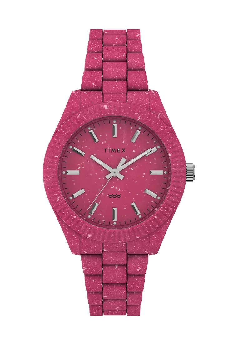 Timex Waterbury Womens Legacy Ocean 37mm Watch Pink Plastic Bracelet TW2V77200