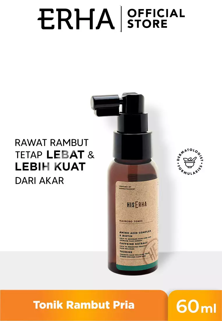 Hia Erha Hairgro Tonic With Amino Acid, Biotin, Caffeine Extract, Taurine 60Ml - Tonic Rambut Pria