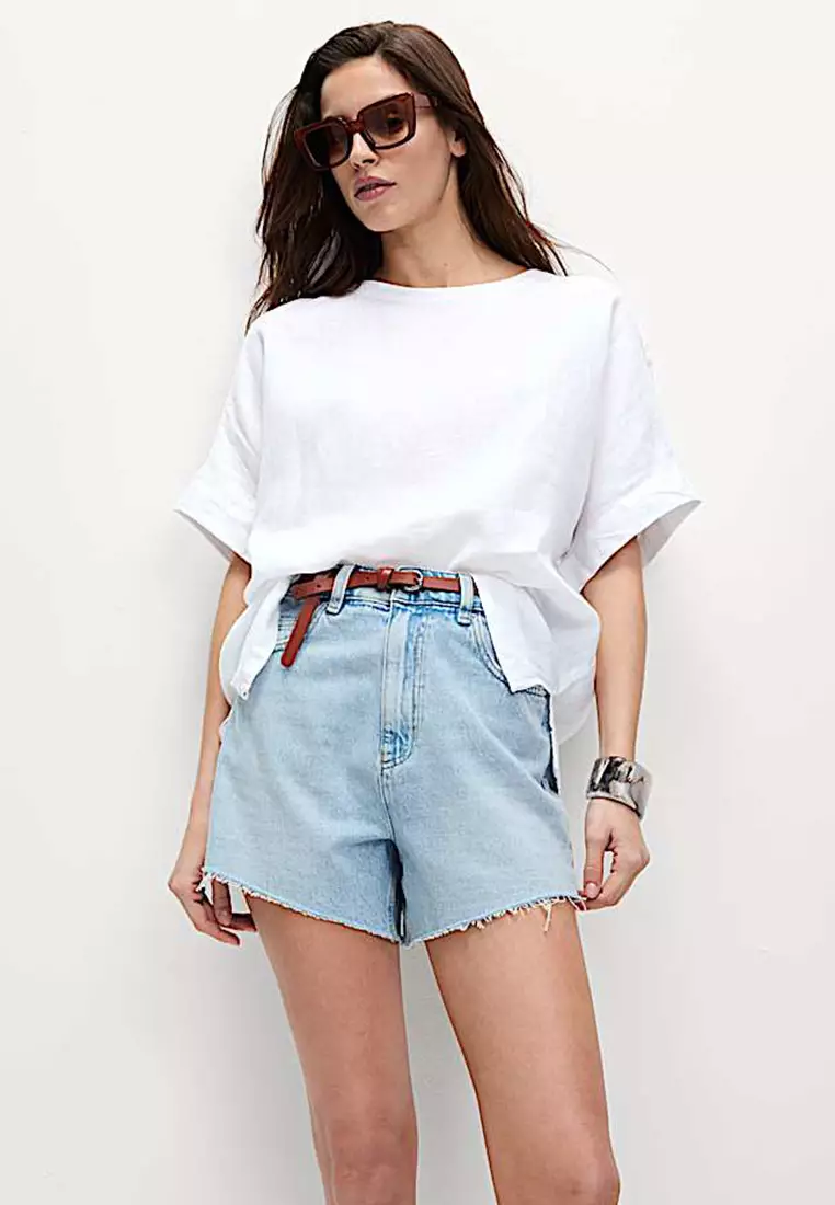 Pure Linen Round Neck Relaxed Blouse