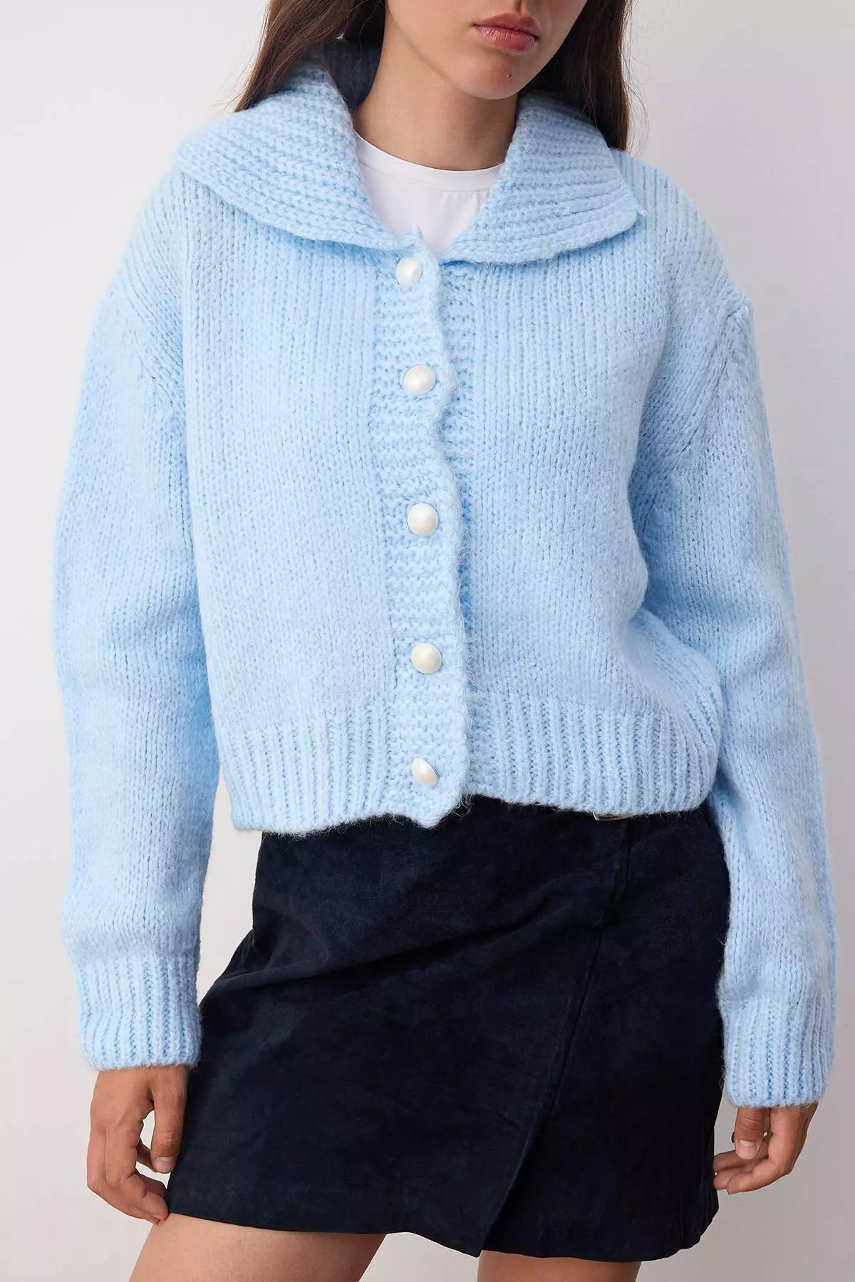 Blue Oversize/Wide Pattern Crop Knitwear Cardigan
