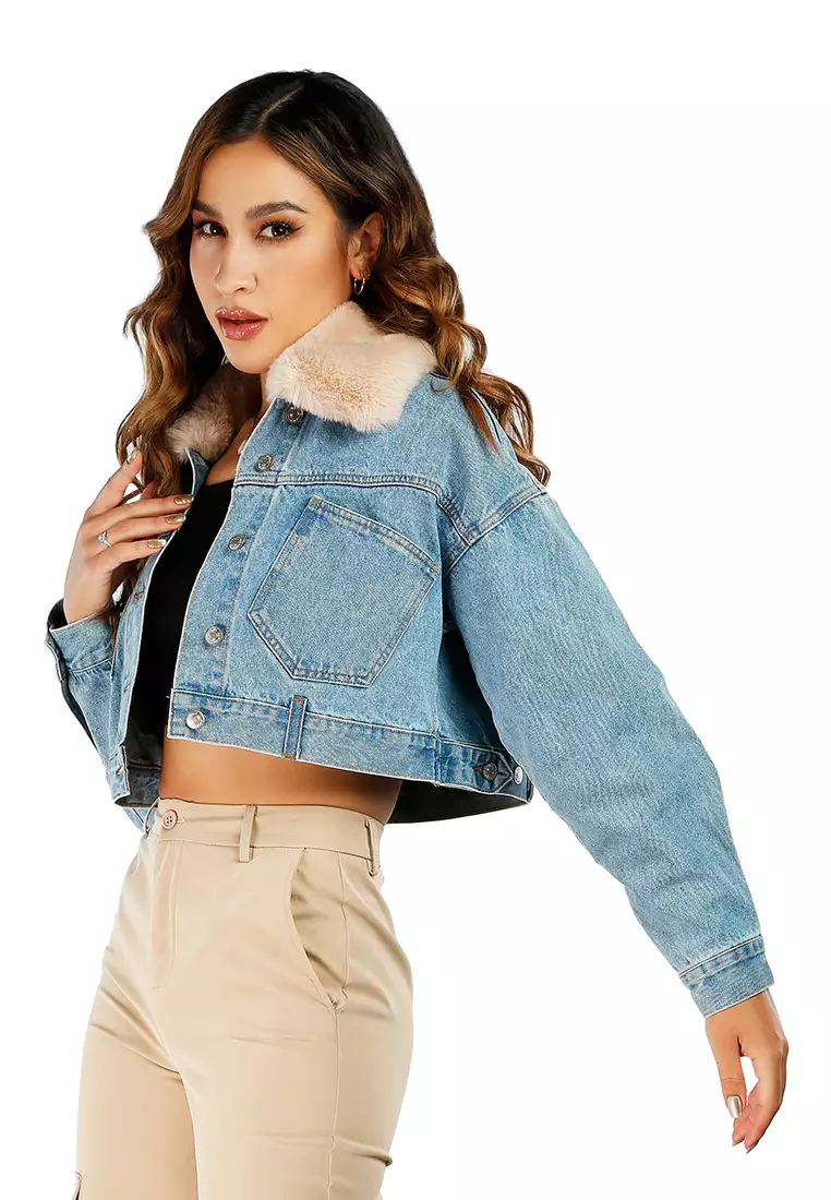 Furry top denim jacket