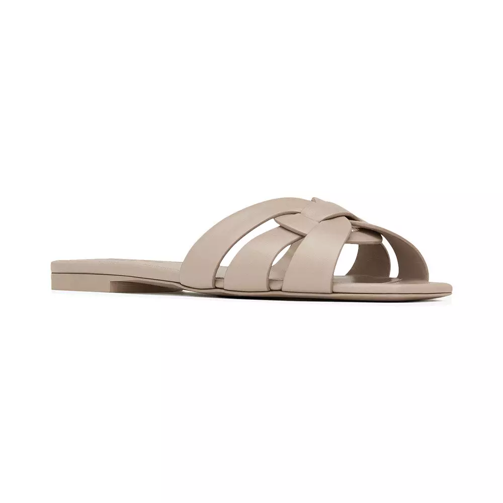 Tribute Smooth Leather Flat Sandal Dark Beige