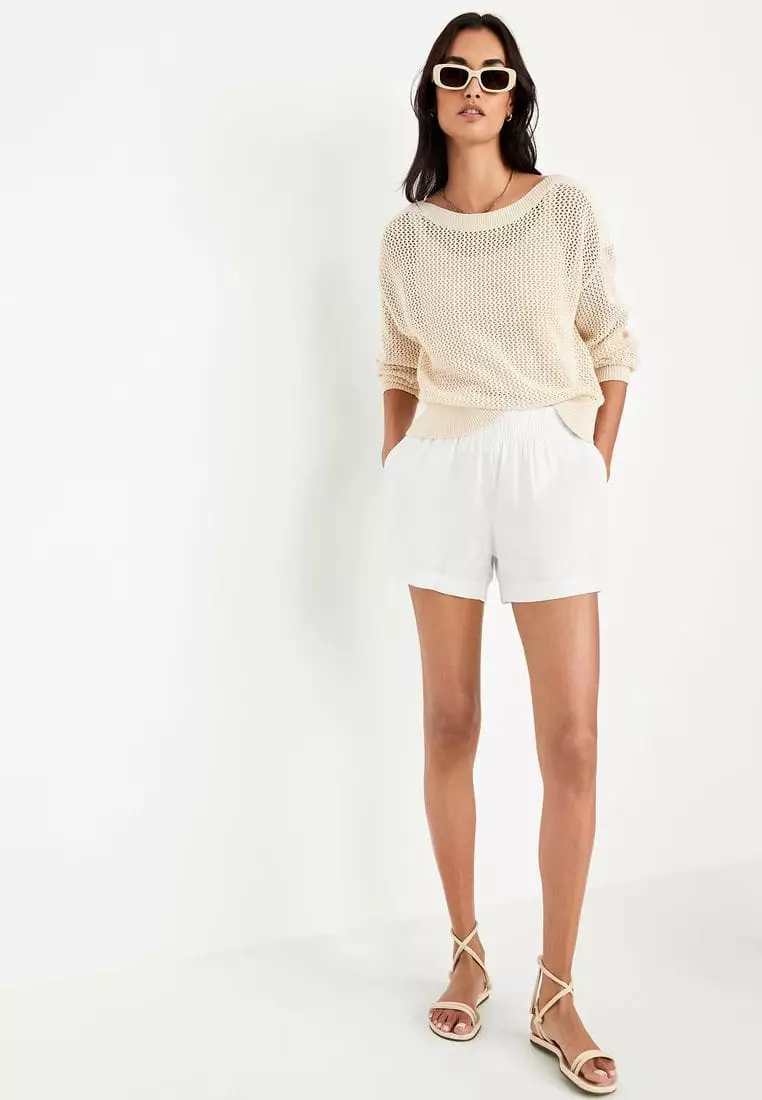 High-Waisted Linen-Blend Pull-On Shorts -- 3.5-inch inseam