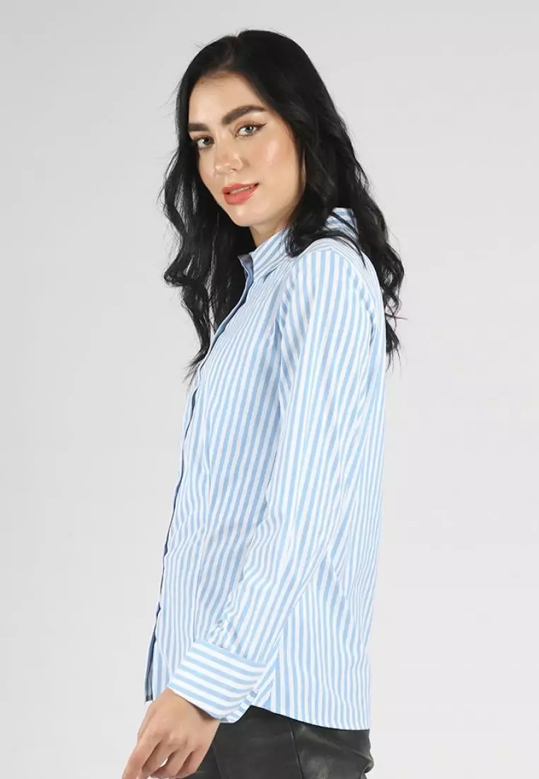 Kemeja Lengan Panjang Pierre Cardin Wanita Double Cuff Brail Stripe