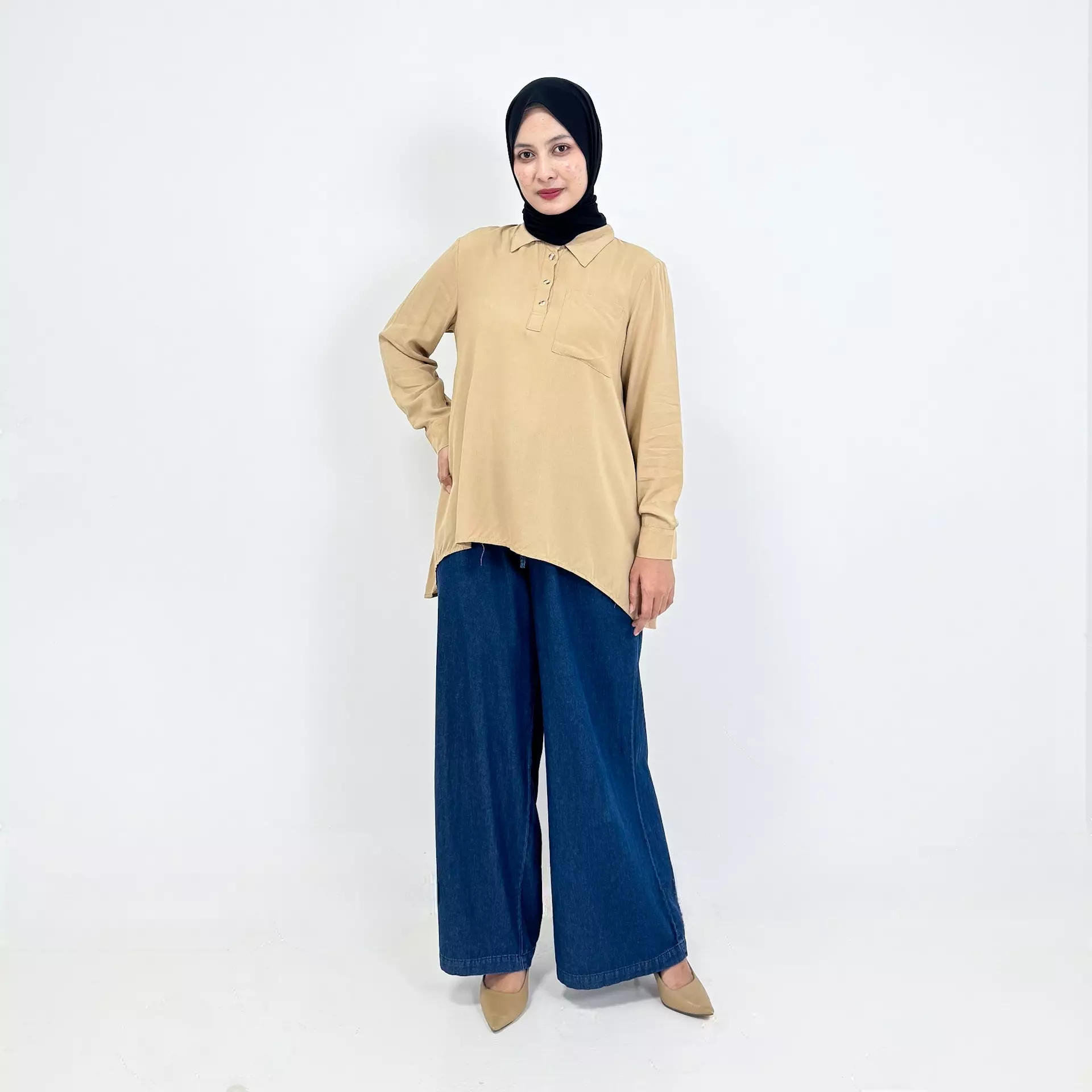 Cotton Blouse Elsa - Atasan Lengan Pangang Wanita BROWN