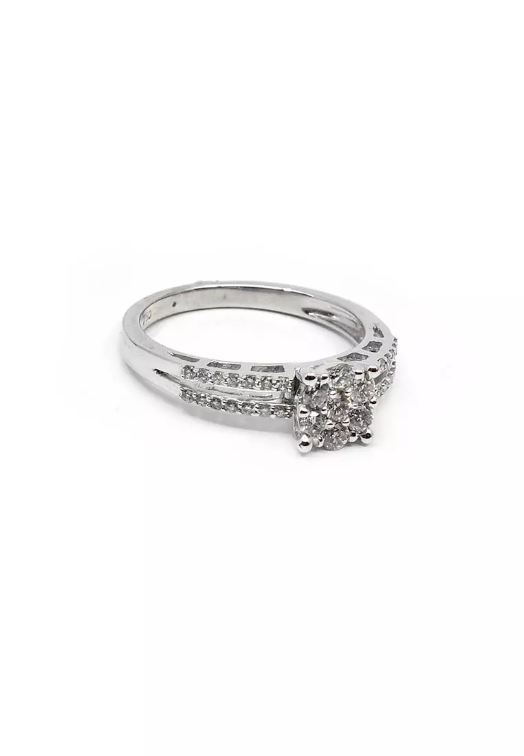 18K Italian Made White Gold Lady Ring with Diamonds