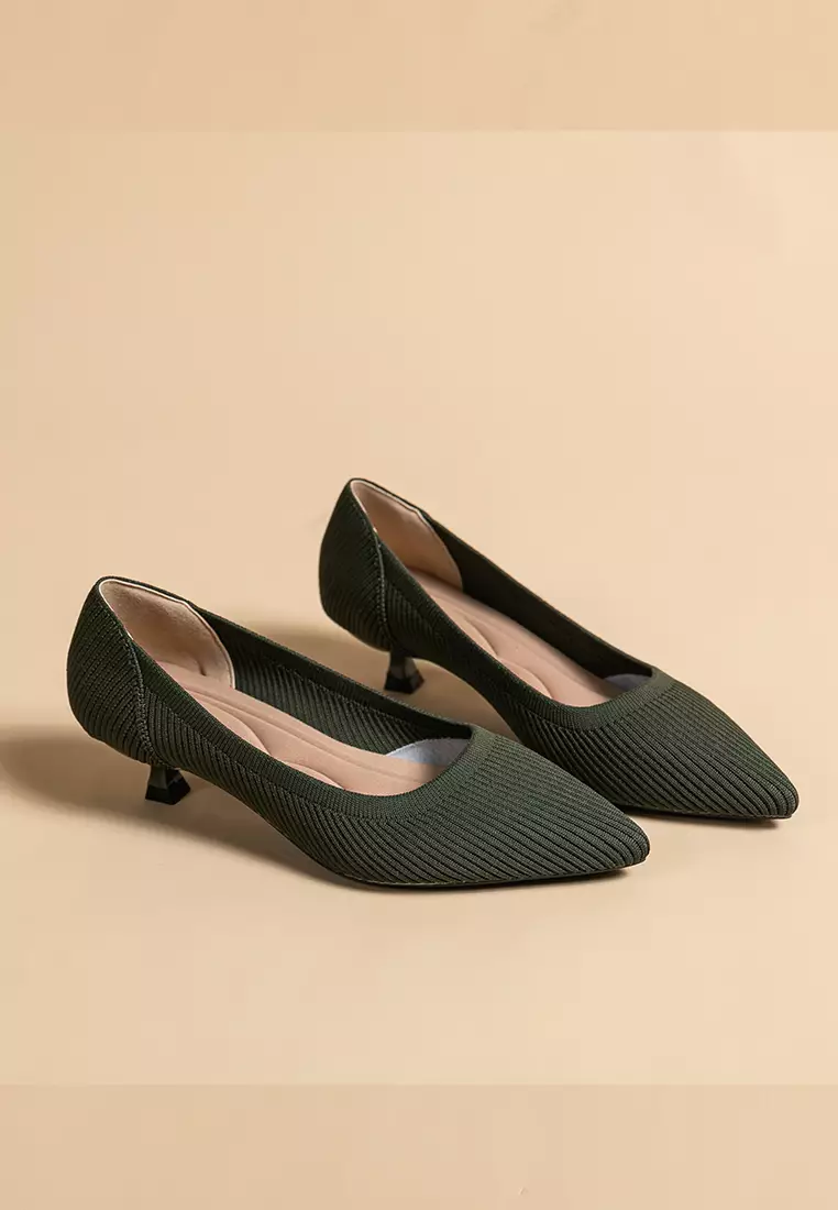 3.5CM ‌Pointed-toe Fly Knit‌ Kitten Heels‌ TJ1507