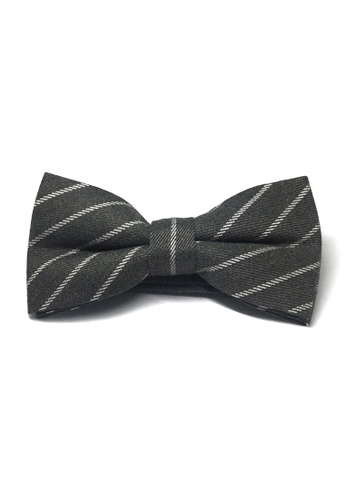 Splice Cufflinks grey Folks Series White Stripes Grey Cotton Pre-Tied Bow Tie SP744AC43TZGSG_1
