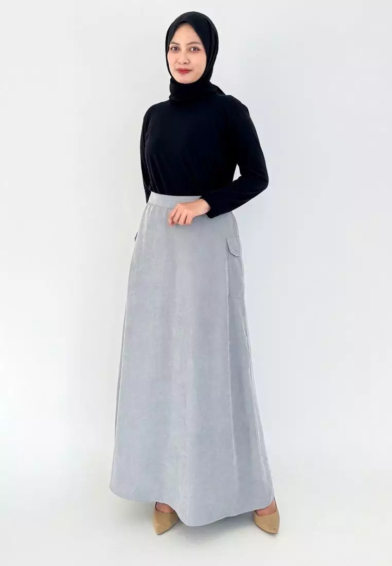 Carla Suede Skirt (Rok Panjang A-Line) ABU MUDA