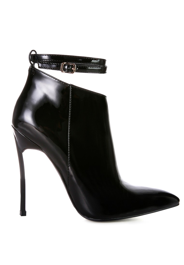 Black Pointed Toe High Heeled Ankle Boots
