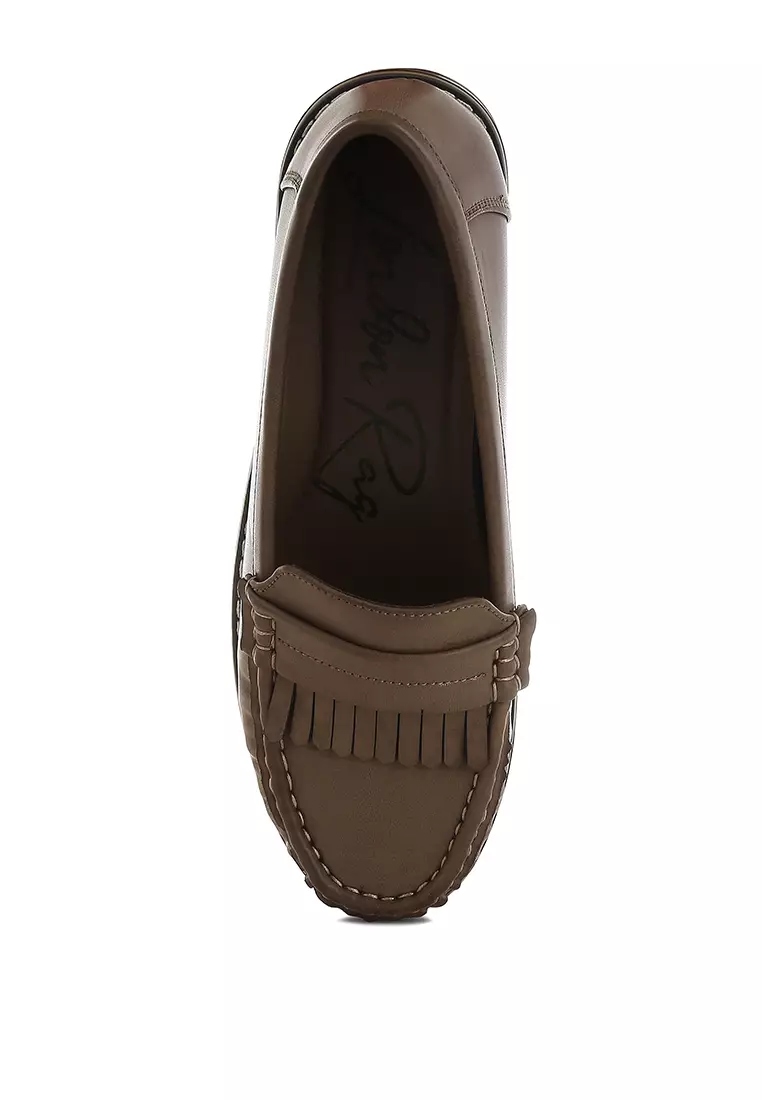 Fringed Nubuck Loafers in Taupe