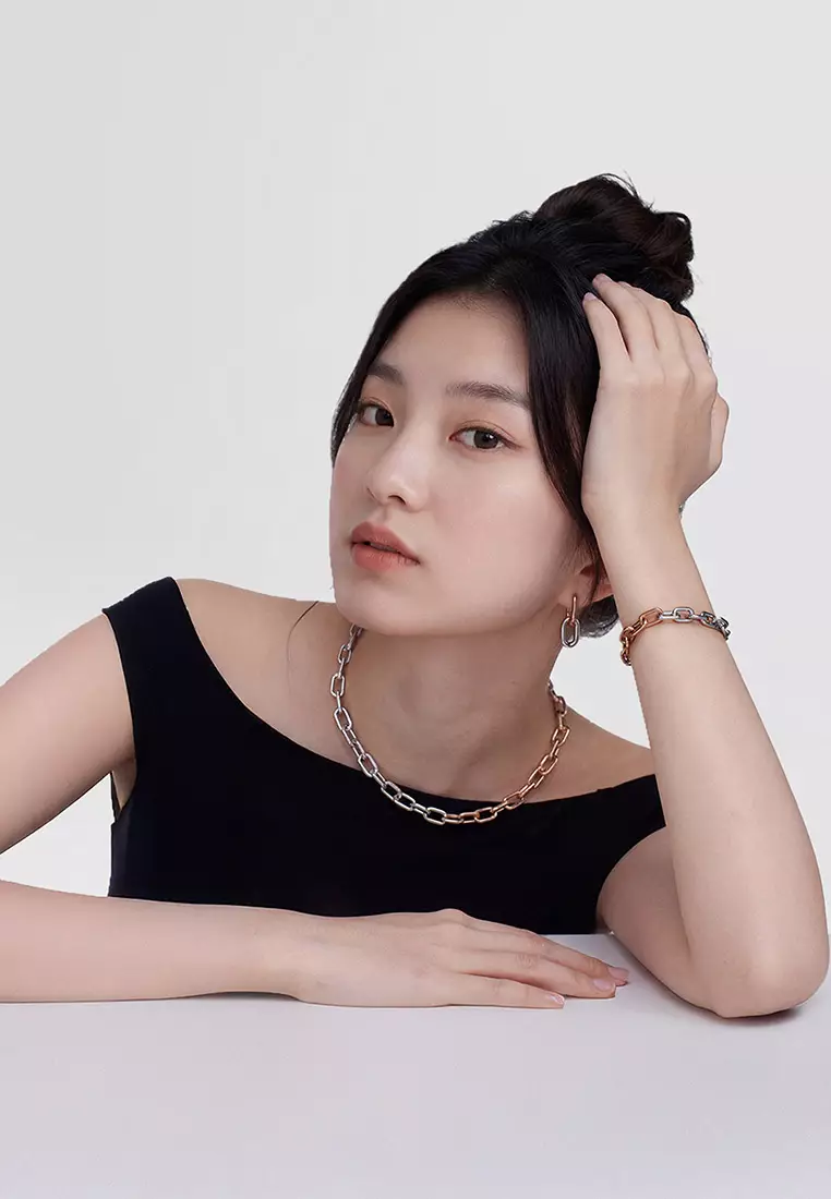 Contrast Link Bracelet Two Tone Rose Gold - Unisex Bracelet for women and men stainless steel Bracelet DW Official Authentic Original gelang tangan perempuan lelaki DW