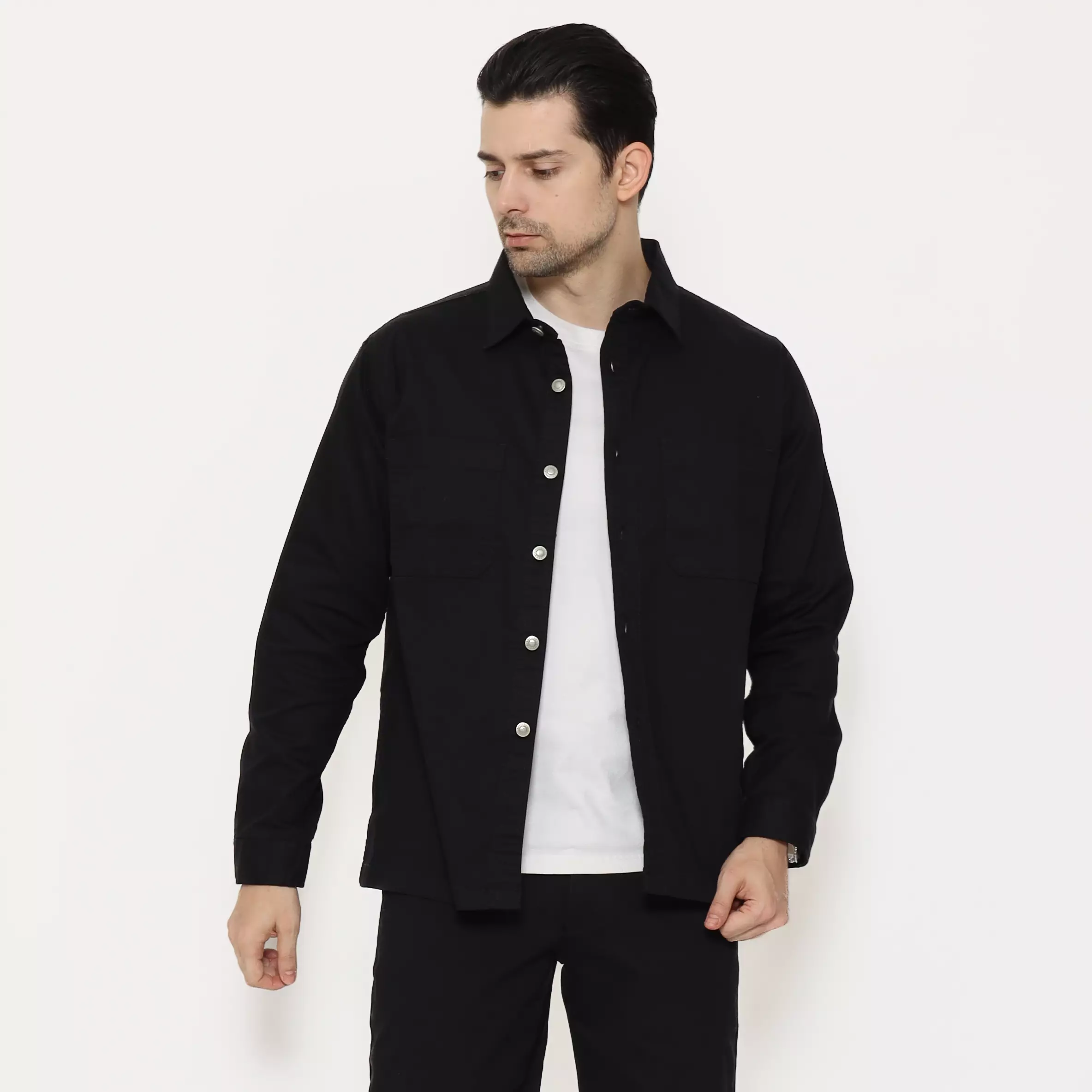 SCHOELLER JON-K6 Jaket Casual Pria Regular Fit Cotton Stretch Warna Black