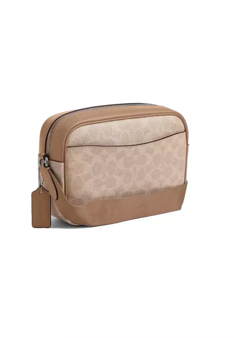 Jamie Camera Bag In Signature Canvas With Stripe Sand/Taupe CZ185