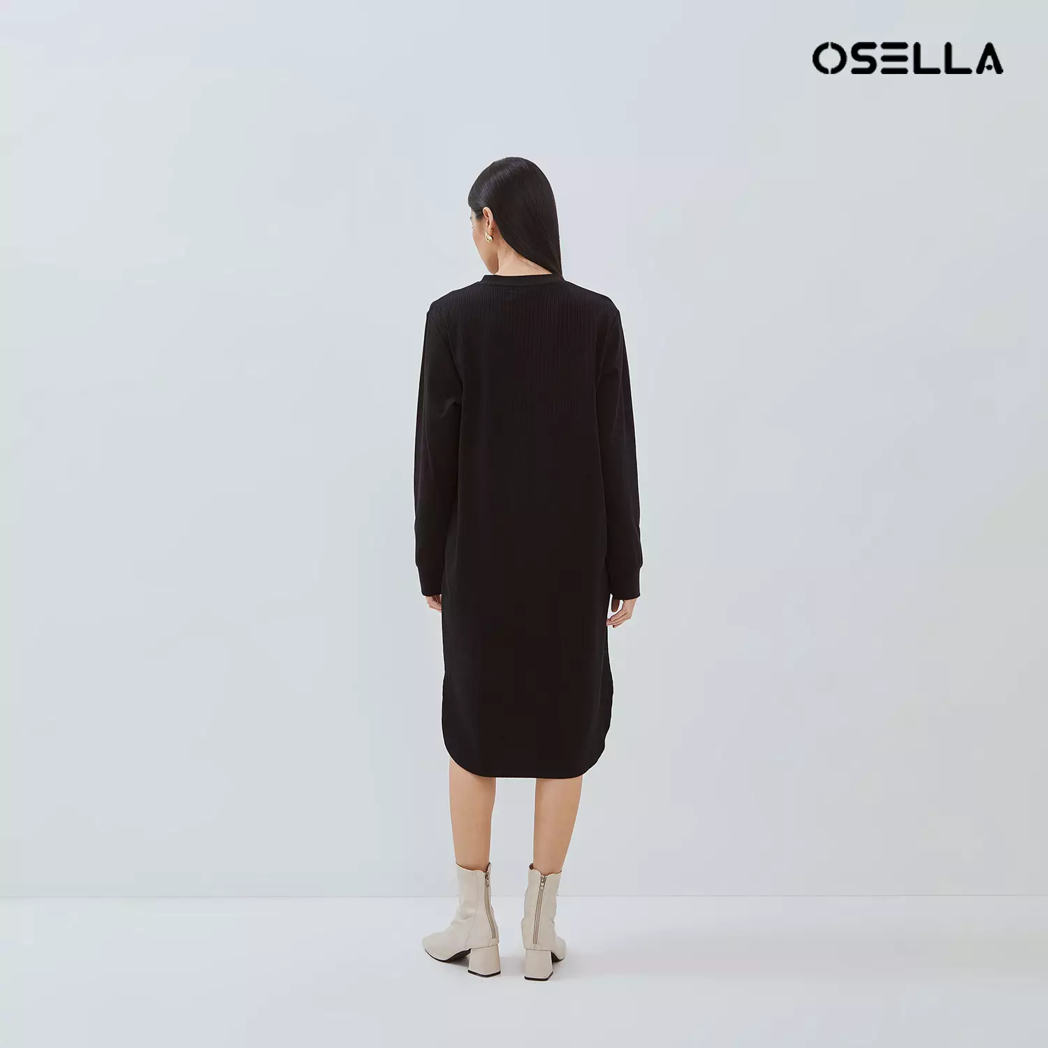 [NEW]OSELLA NAURA FANCY KNIT MIDI DRESS BLACK 2157500643 | Dress Rajut Wanita Lengan Panjang