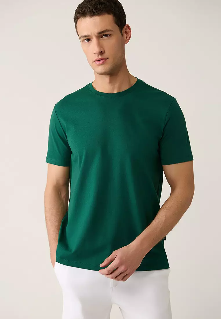 Men's Green 100% Cotton Breathable Crew Neck T-Shirt E001000