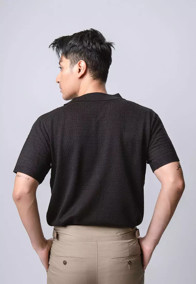 Polo Shirts Textured Knitted Black