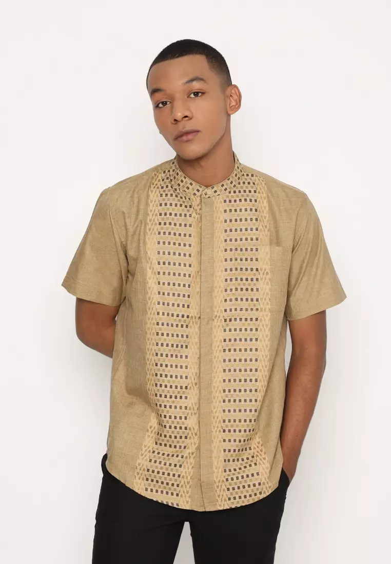 RBJ Kemeja Koko Border Coklat Regular Fit Pria
