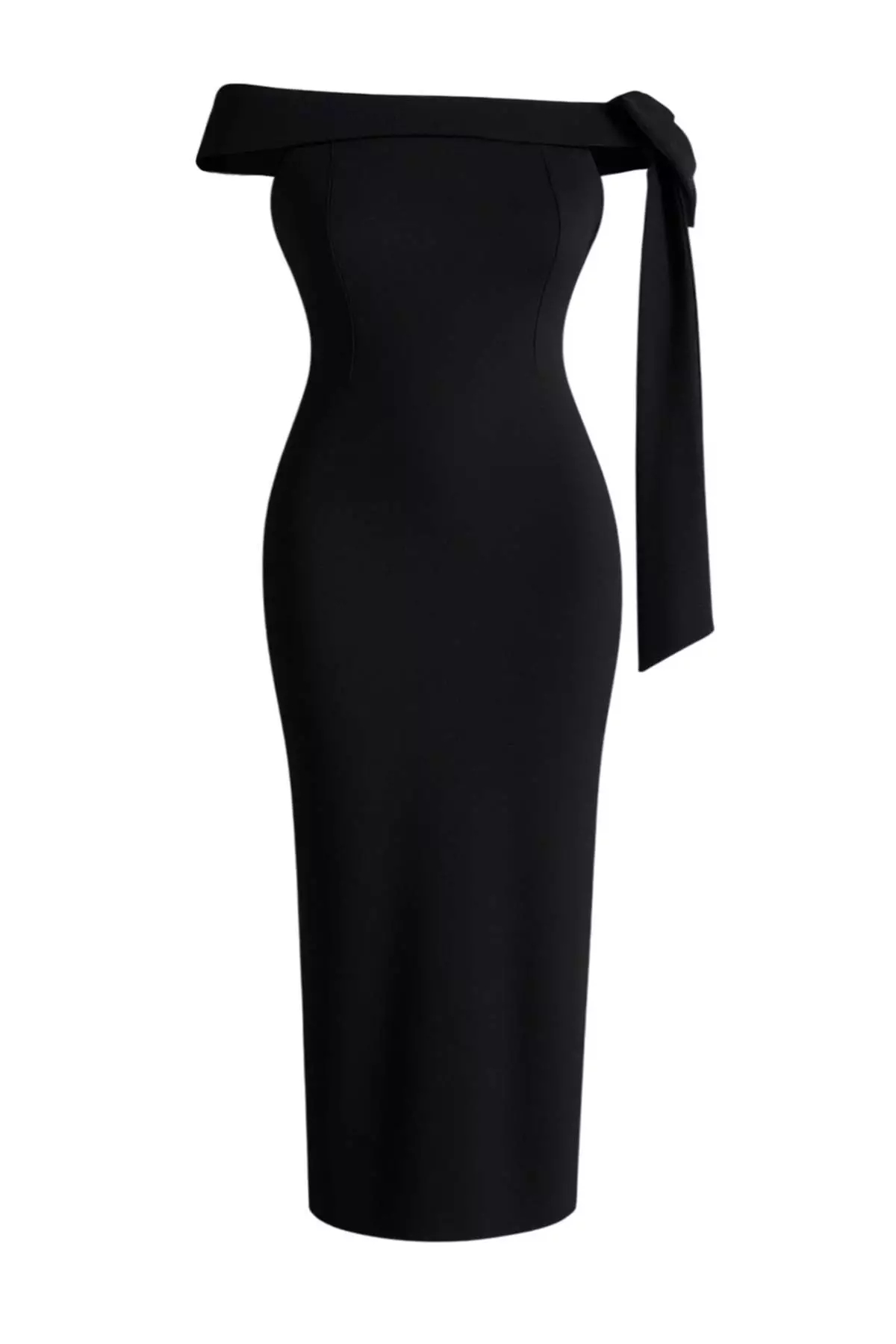Black-White Shoulder Bow Detail Knitted Plus Size Evening Dress Night Graduation Dress Tbbss26Ah00151