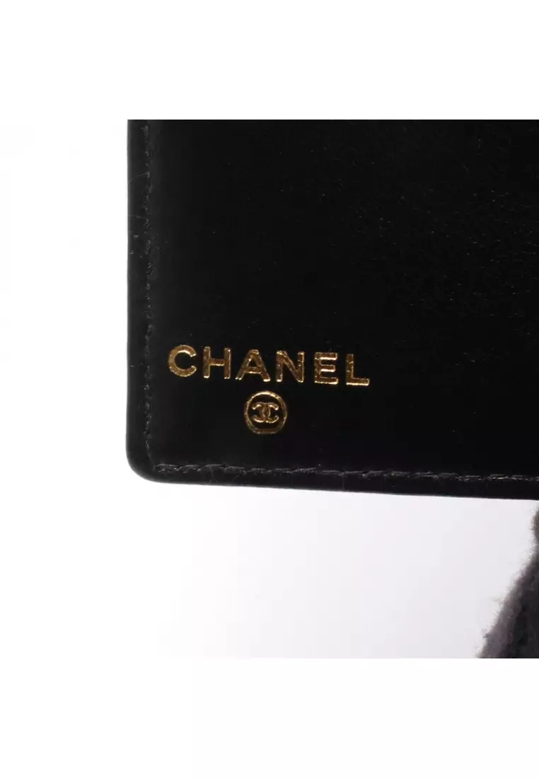 Pre-Loved Chanel coco mark Bi-fold Long Wallet Caviar skin black gold hardware