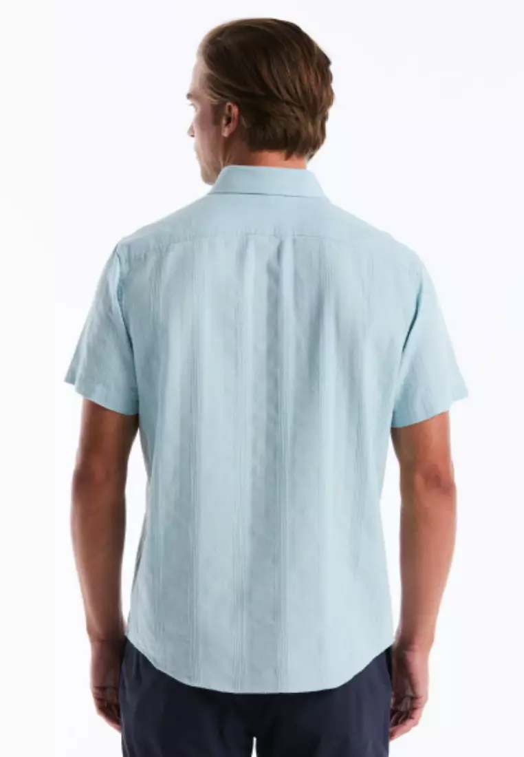 Short Sleeve Cotton Straight Hem Dobby Stripe