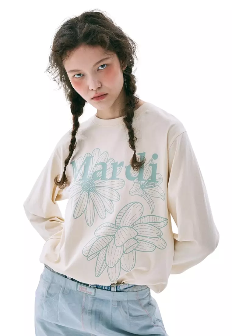 Tshirt Long Sleeve Triple Flower - Butter Mossgreen