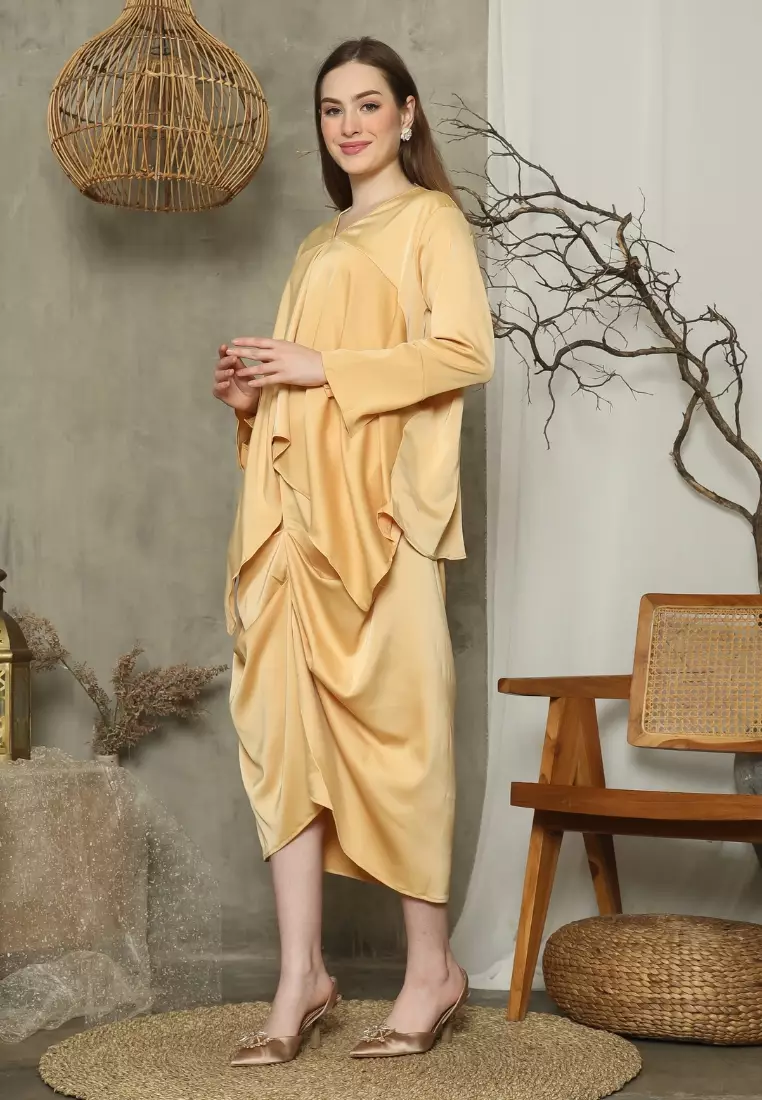 RINJANIE BATIK - Dress Batik Wanita - Set Rinjana - Yellow - Lena Series - OOTD - Satin Silk Premium