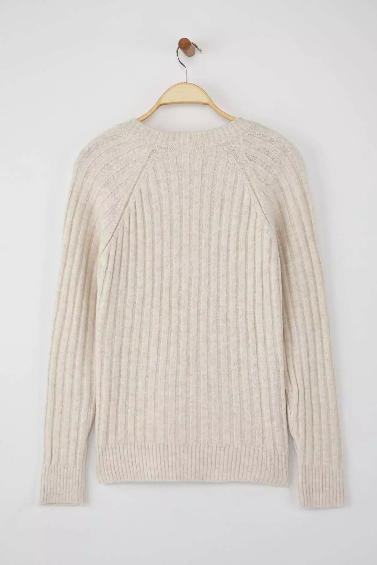 Wardrobe Essentials Stone Soft Textured Ribbed Knit Sweater