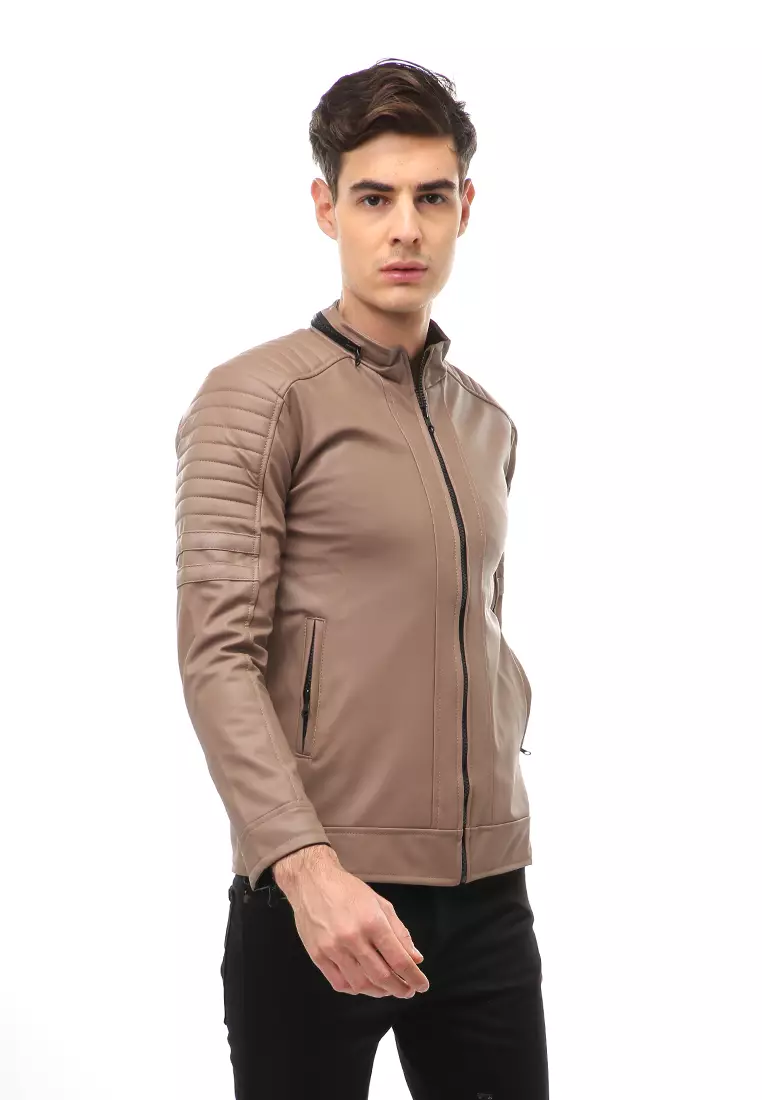 Halbert Outerwear Jaket Kulit Pria Waterproof & Windproof Material Leather ORIGINAL - Mocca